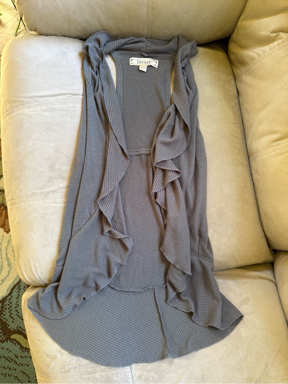 2000s Decree Slate Gray Ruffle-Trim Sleeveless Cardigan/Vest